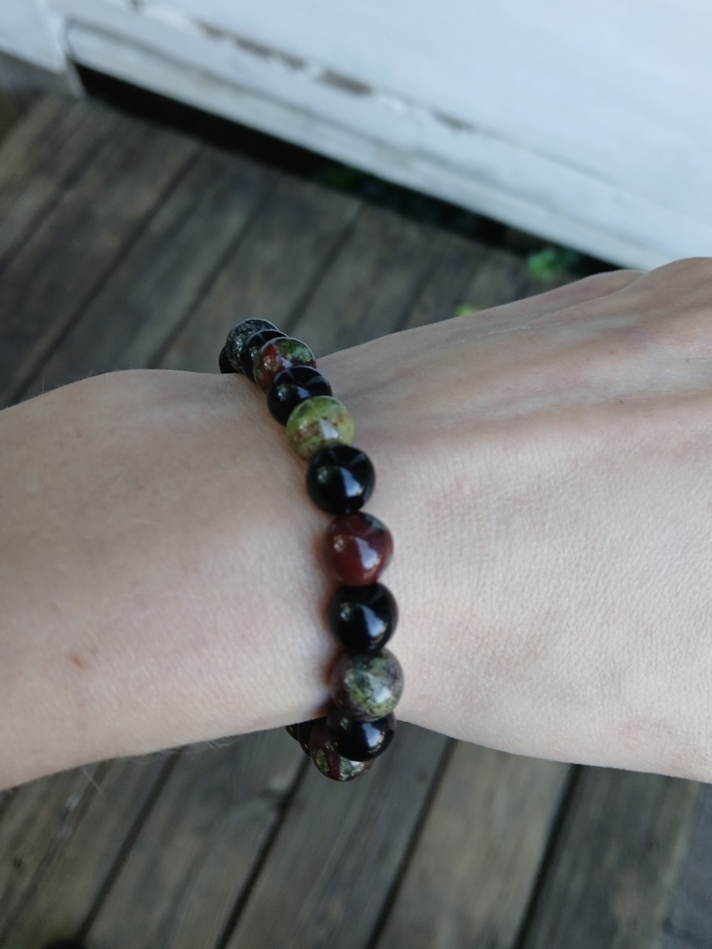 Handcrafted Dragon’s Vein Agate & Black Tourmaline Bracelet • NWOT - Picture 2 of 3